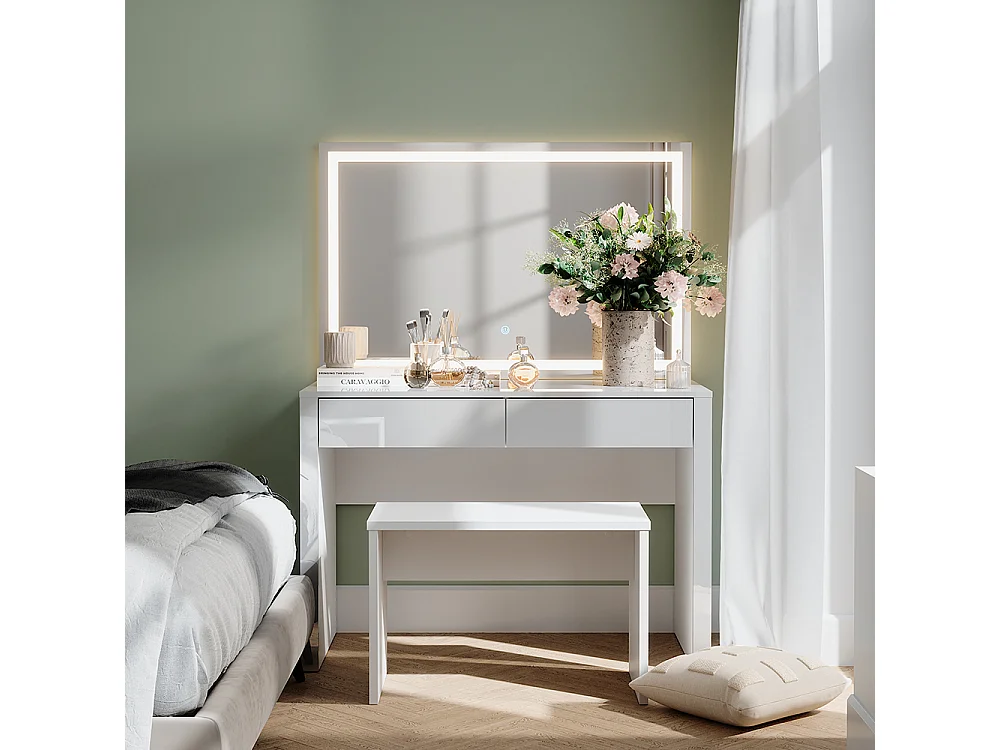 Dressing table white high gloss / white 110x50x75.5 annabelle