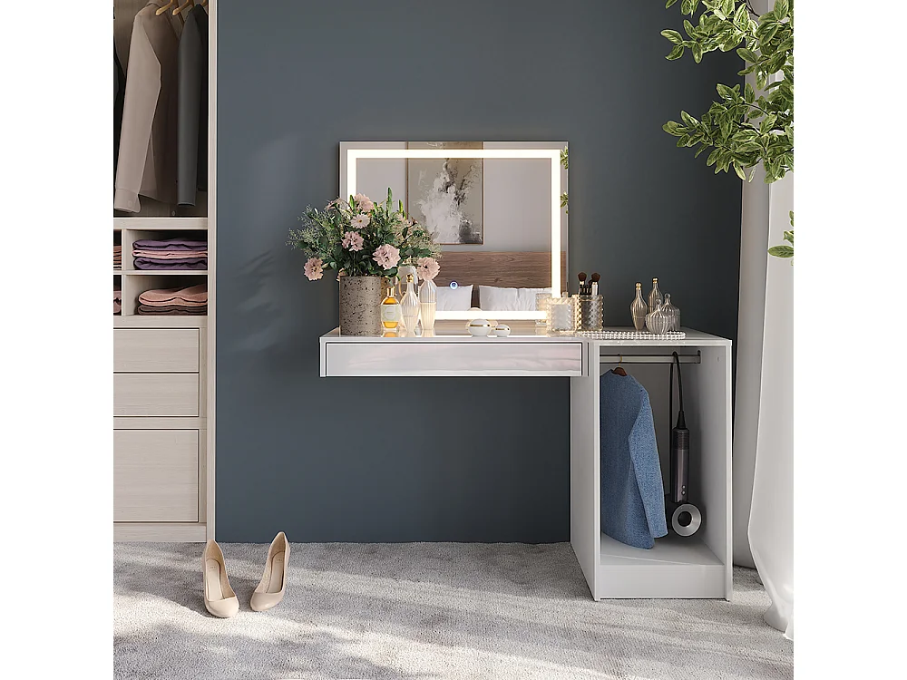 Schminktisch weiß/weiß hochglanz 120x50.1x76 sherry