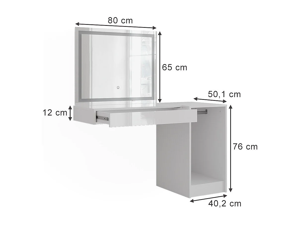 Schminktisch weiß/weiß hochglanz 120x50.1x76 sherry