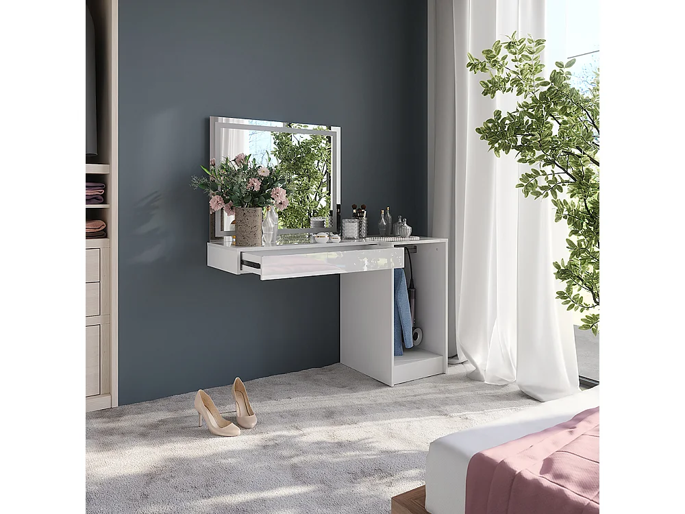 Coiffeuse blanc/blanc brillant 120x50.1x76 sherry