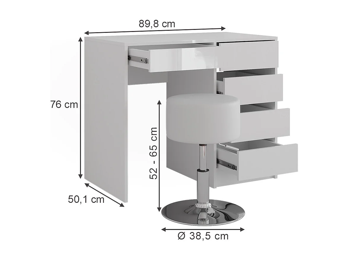 Schminktisch weiß/weiß hochglanz 89.8x50.1x76 sherry