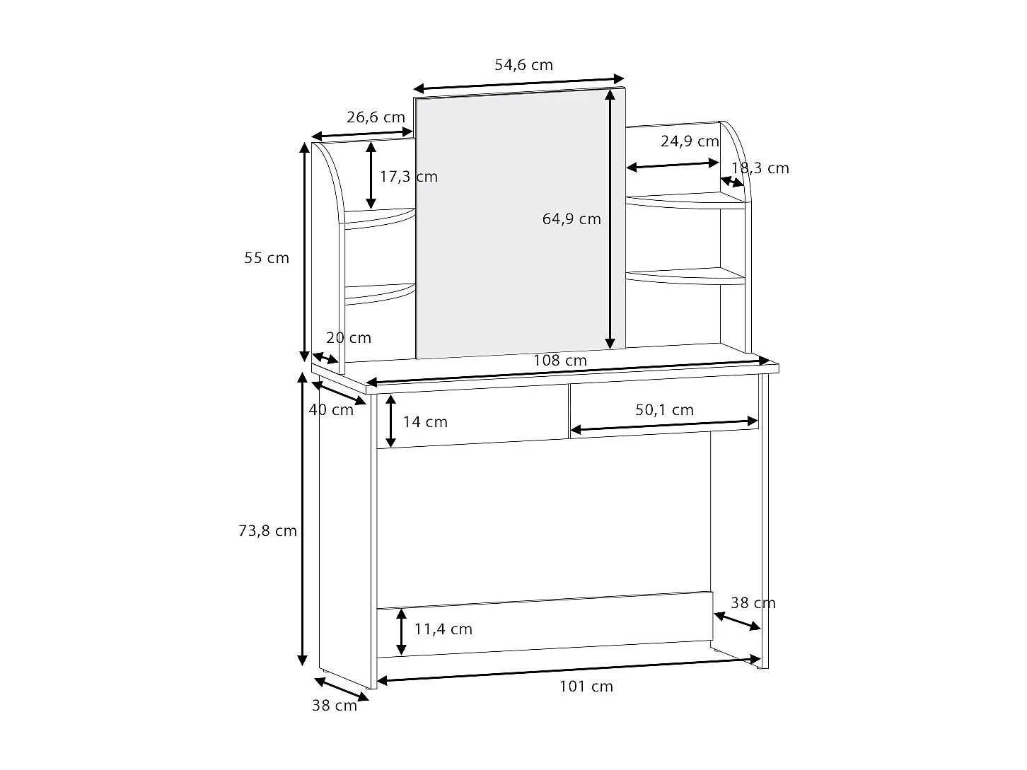 Schminktisch weiß 108x40x139 charlotte