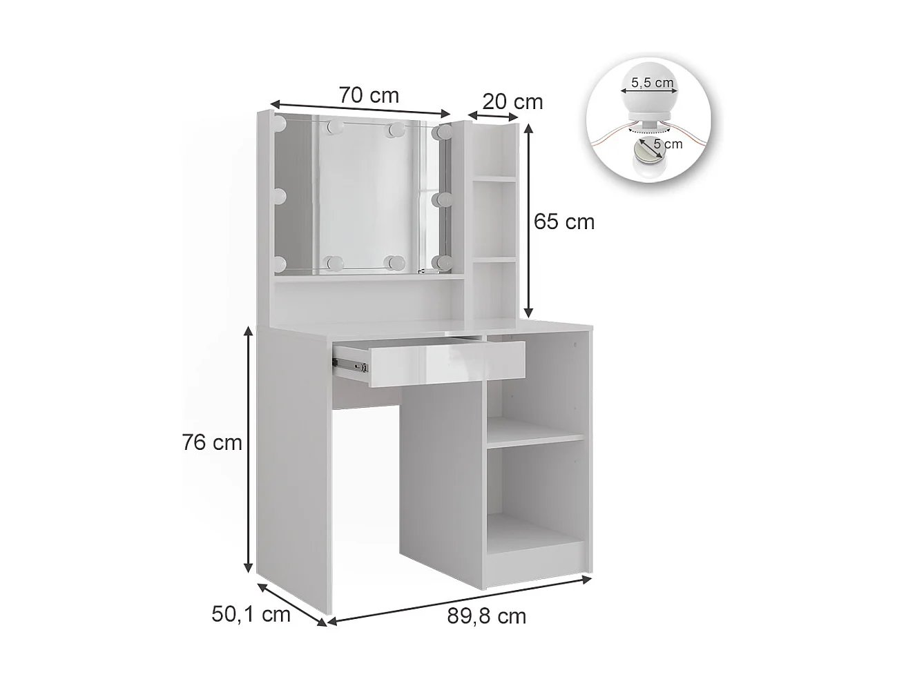 Tocador blanco/blanco alto brillo 89.8x50.1x76 sherry