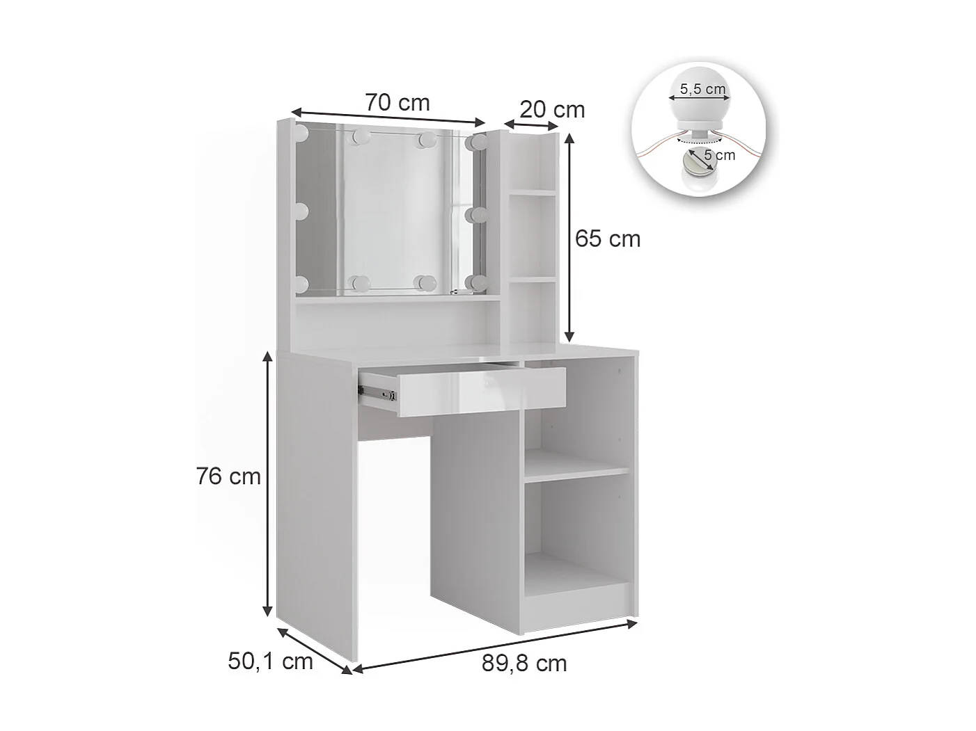 Tocador blanco/blanco alto brillo 89.8x50.1x76 sherry
