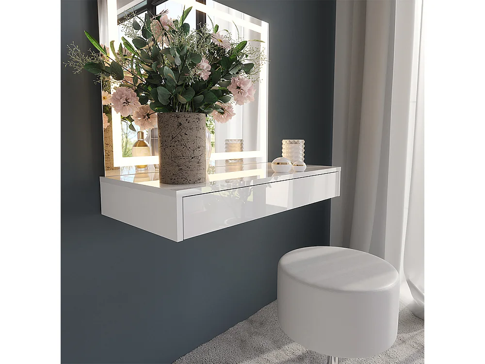 Kaptafel set met kruk wit/wit hoogglans 120x50.1x76 sherry