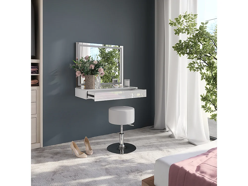 Kaptafel set met kruk wit/wit hoogglans 120x50.1x76 sherry