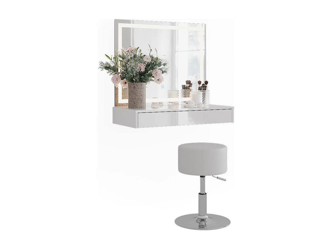 Schminktisch weiß/weiß hochglanz 120x50.1x76 sherry