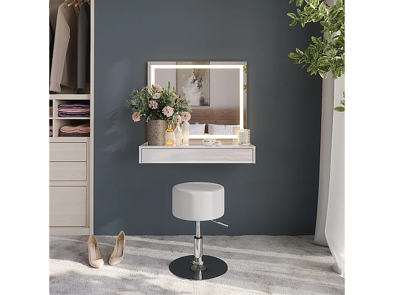 Kaptafel set met kruk wit/wit hoogglans 120x50.1x76 sherry