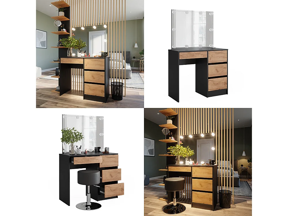 Tocador antracita/roble dorado 90x40x75 sherry