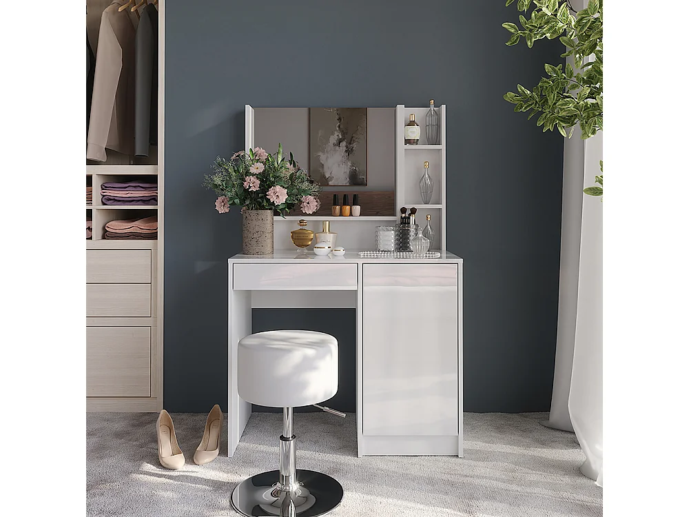 Schminktisch weiß/weiß hochglanz 89.8x50.1x76 sherry