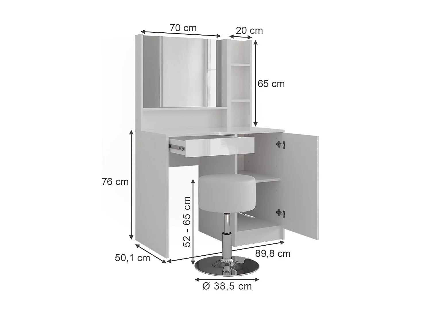 Schminktisch weiß/weiß hochglanz 89.8x50.1x76 sherry
