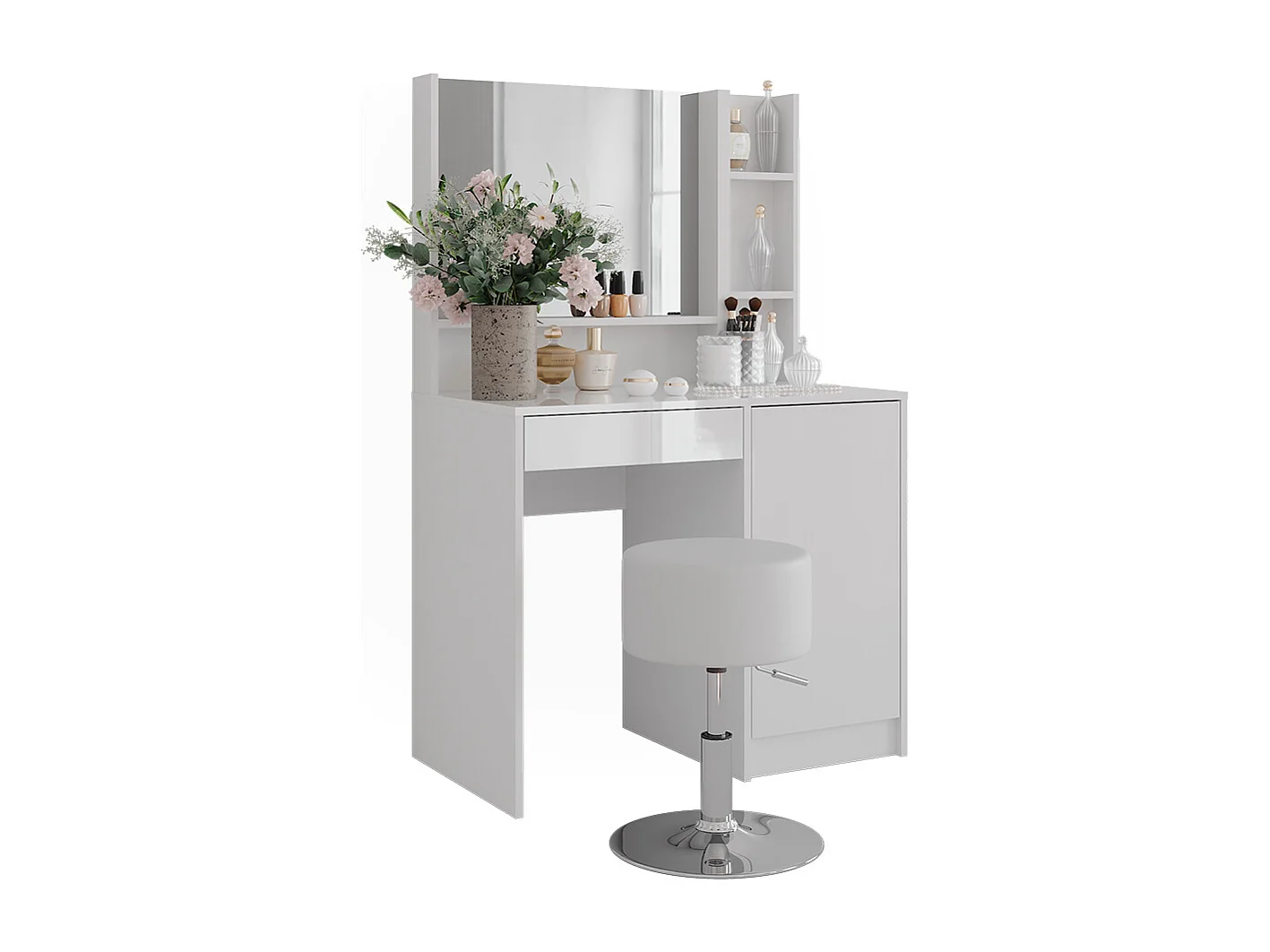 Schminktisch weiß/weiß hochglanz 89.8x50.1x76 sherry