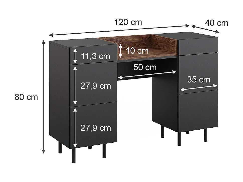 Coiffeuse anthracite 120x40x80 anika