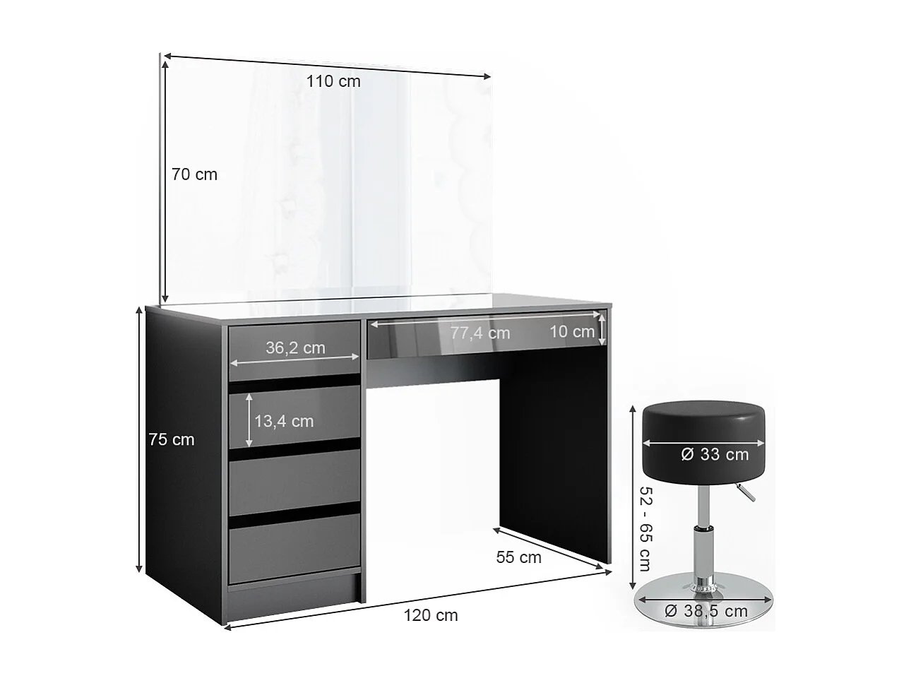 Coiffeuse anthracite 120x55x75 sherry