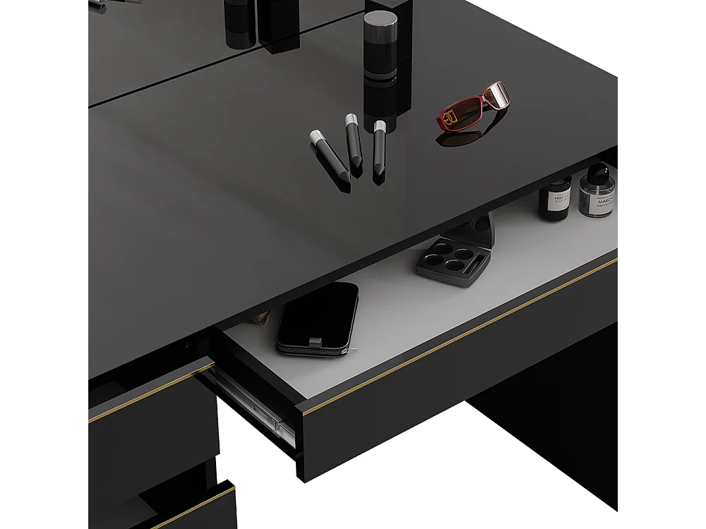 Coiffeuse noir/or 120x55x75 sherry