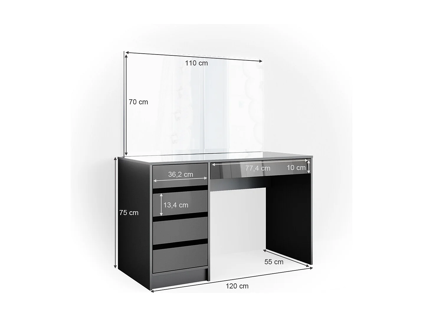 Coiffeuse anthracite 120x55x75 sherry