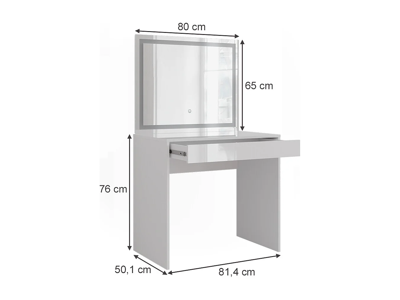 Schminktisch weiß/weiß hochglanz 81.4x50.1x76 sherry