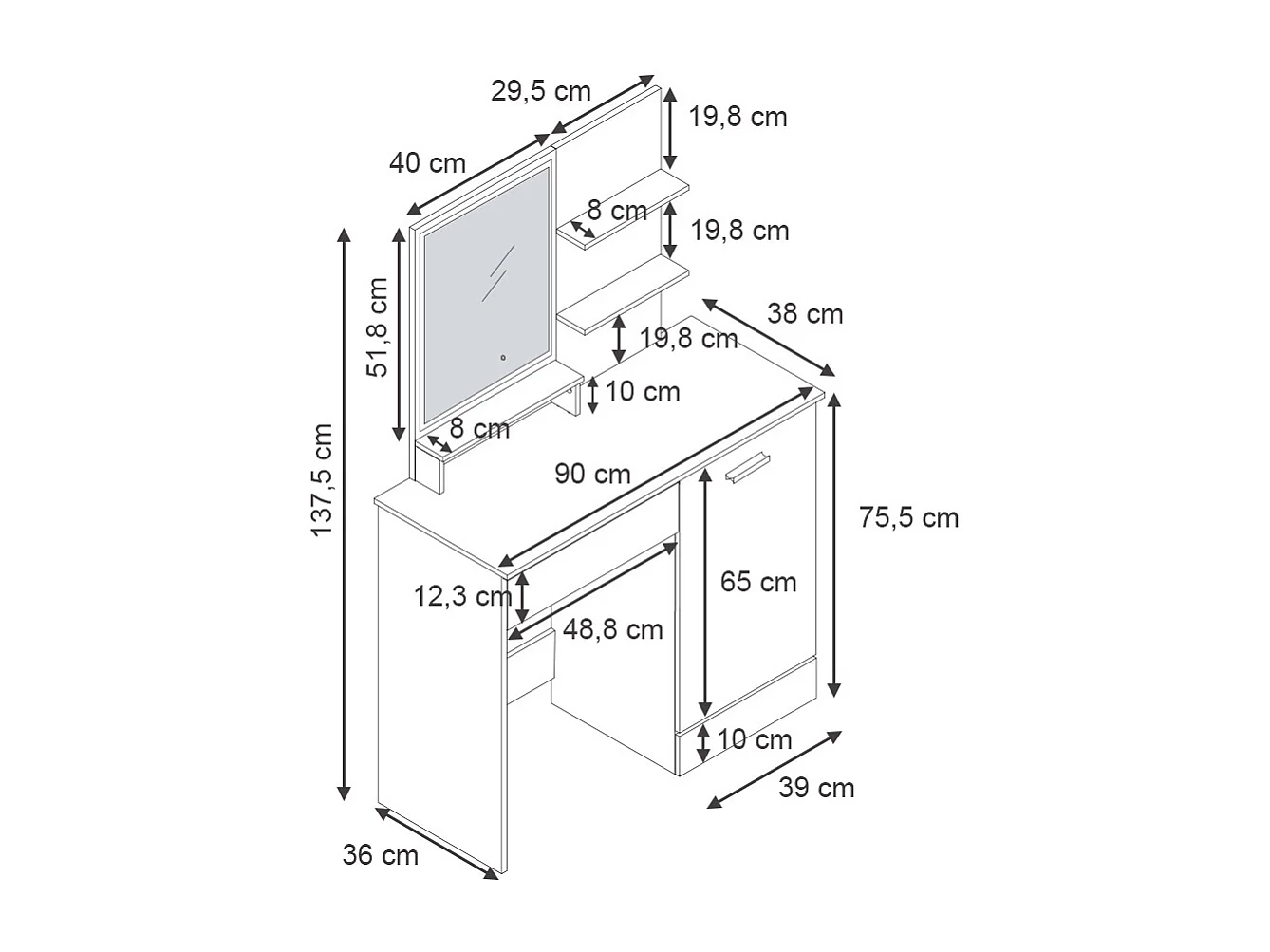 Tocador blanco 90x38x137.5 julia