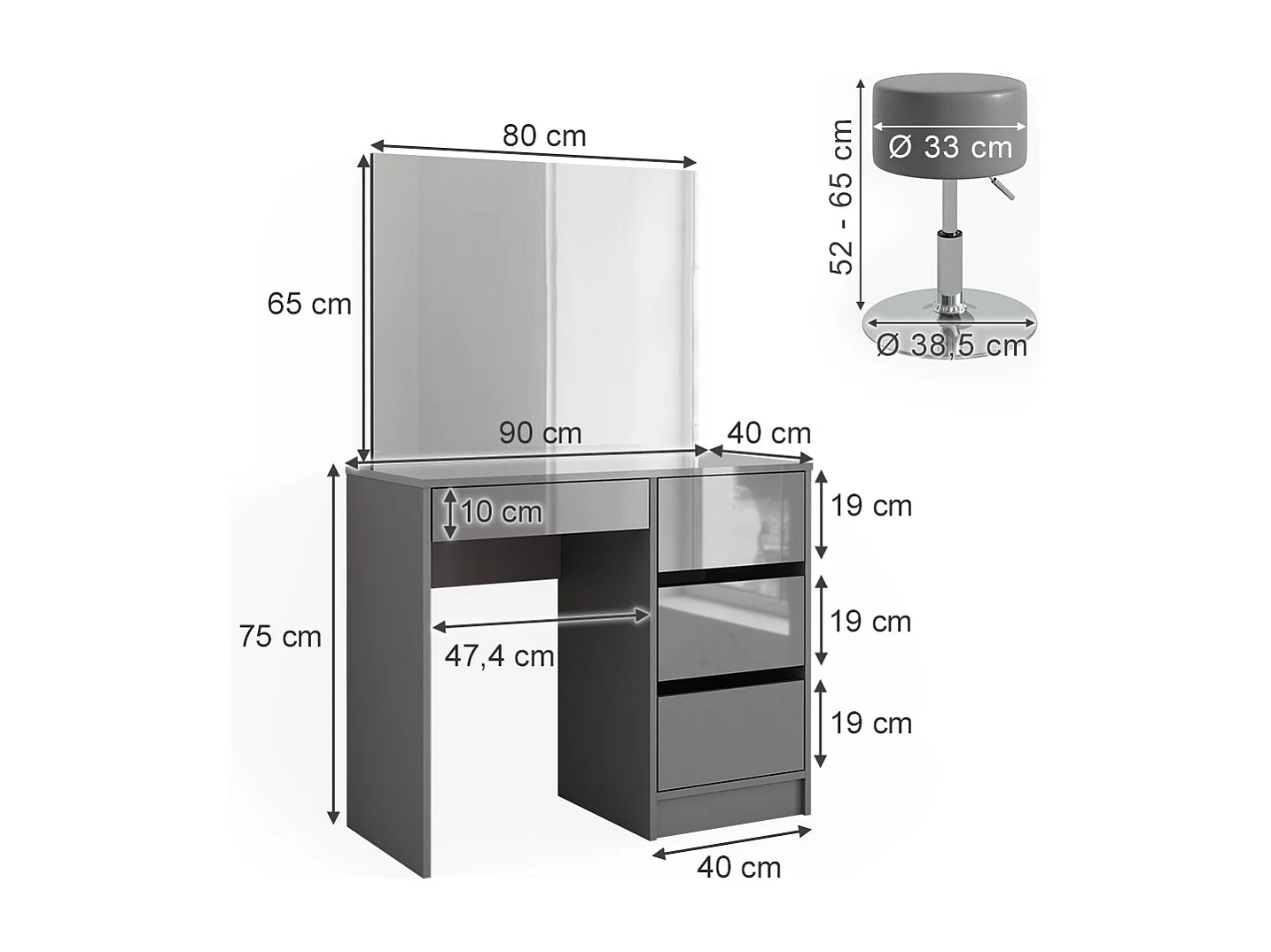 Vanity table grey 90x40x75 sherry