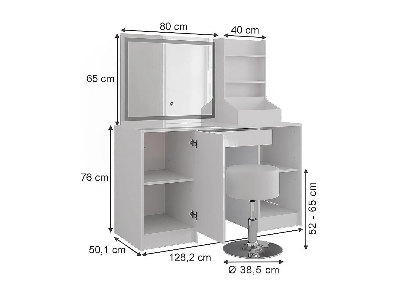 Vanity table white/white high gloss 128.2x50.1x76 sherry