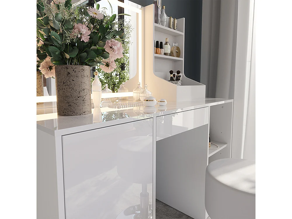 Vanity table white/white high gloss 128.2x50.1x76 sherry