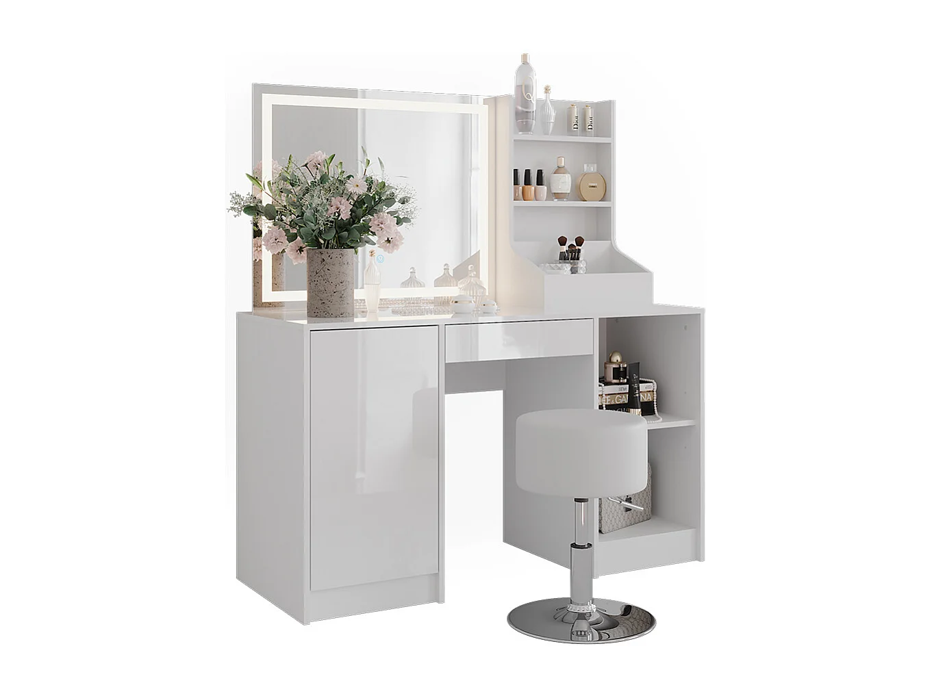Vanity table white/white high gloss 128.2x50.1x76 sherry