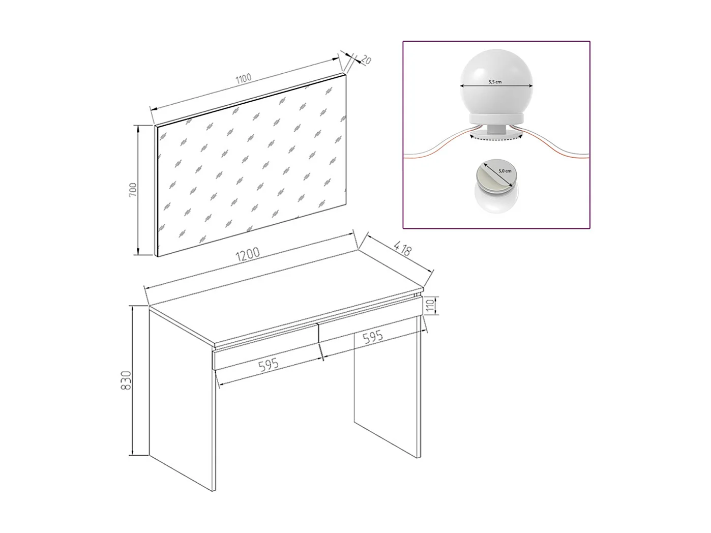 Tocador blanco 120x41.8x83 emma