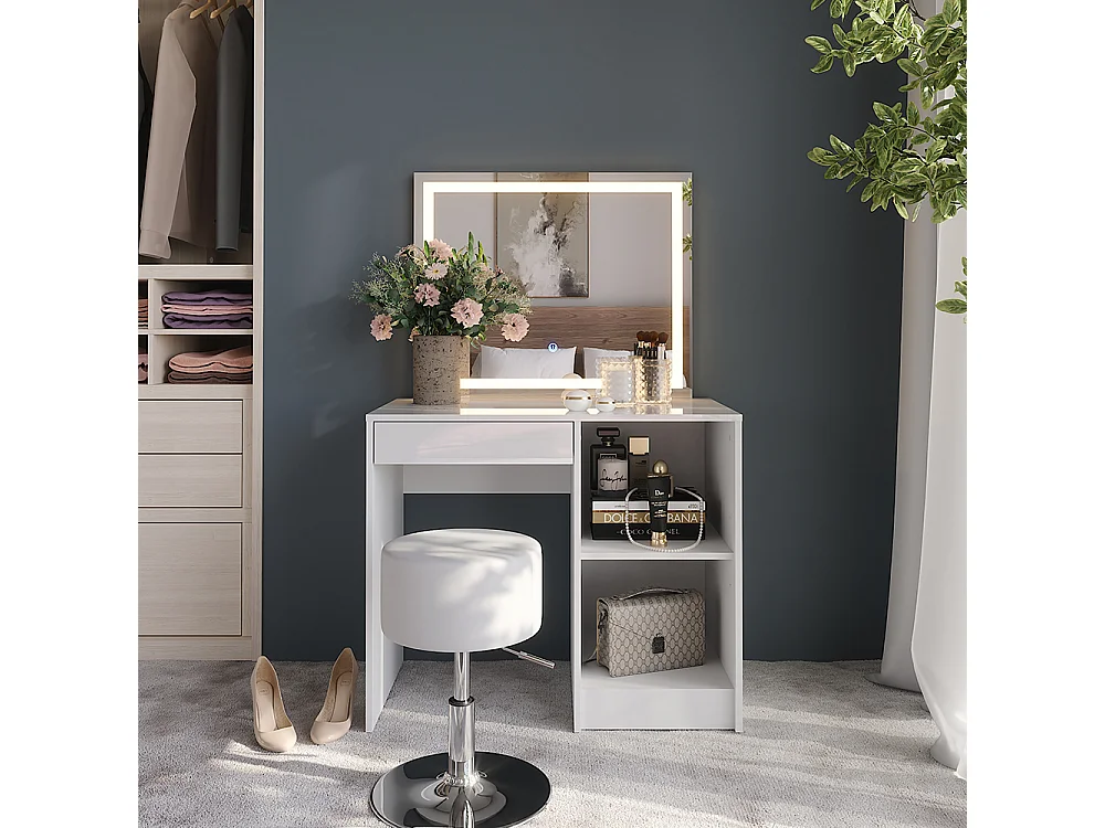 Vanity table white/white high gloss 89.8x50.1x76 sherry