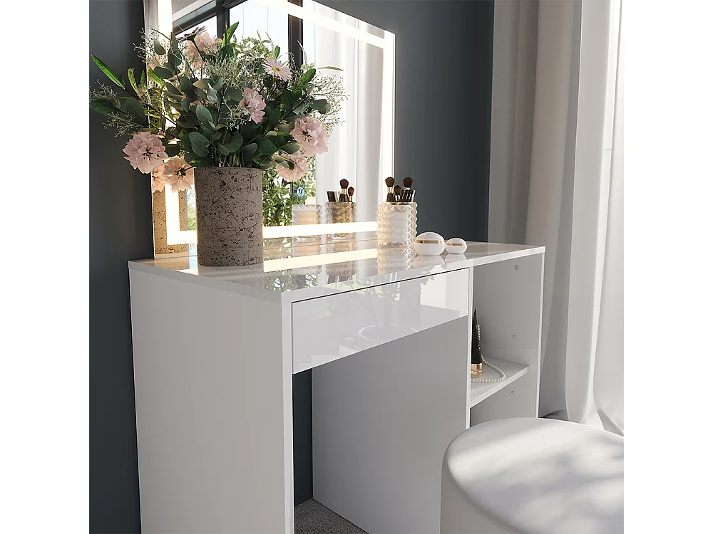 Vanity table white/white high gloss 89.8x50.1x76 sherry