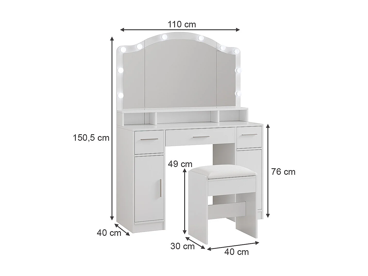 Schminktisch weiß 110x40x150.5 lumira