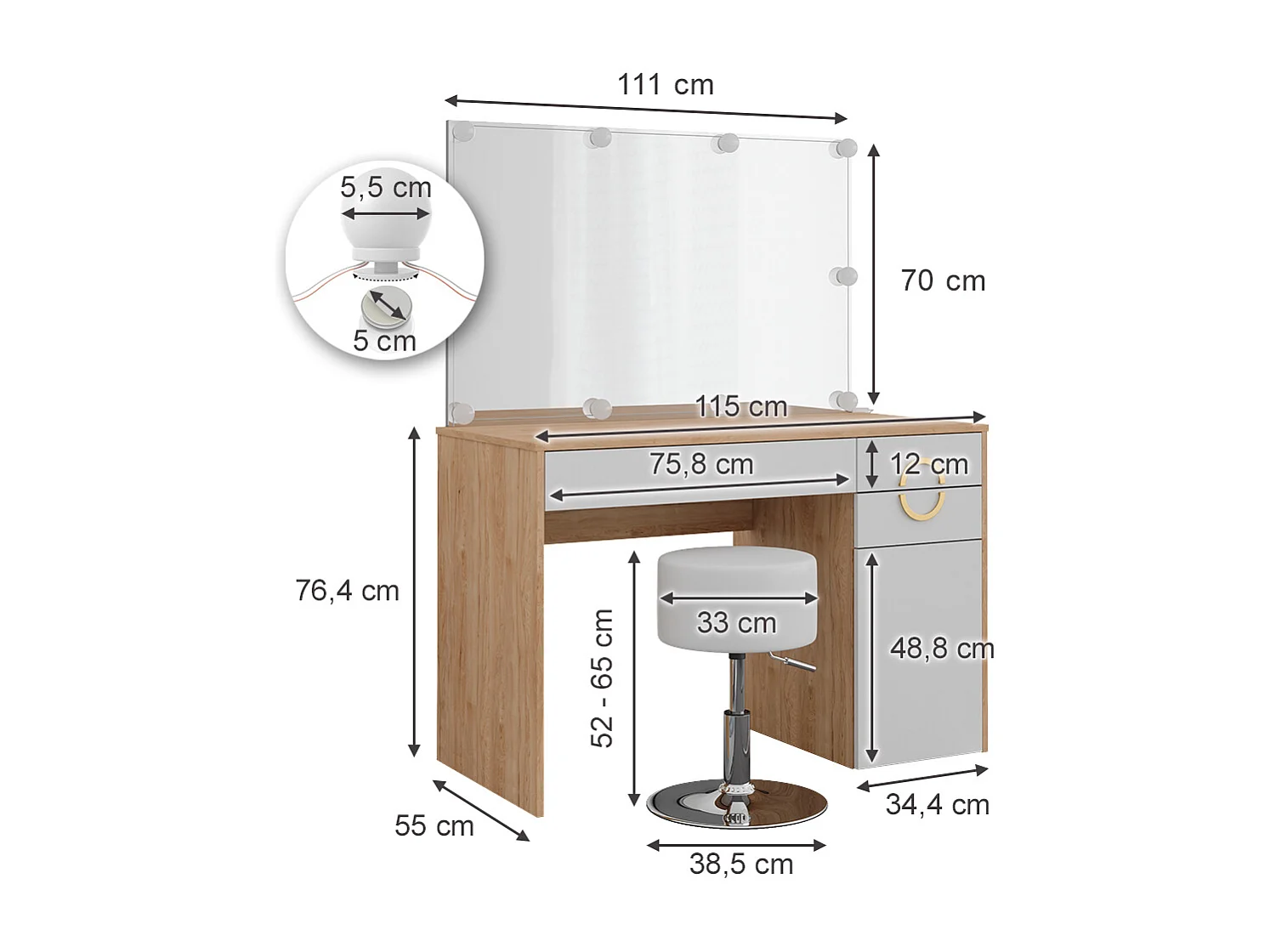 Tocador rockford hickory natural 115x55x76.4 adela