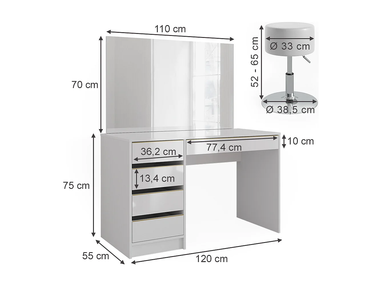 Set de maquillage blanc/or 120x55x75 sherry