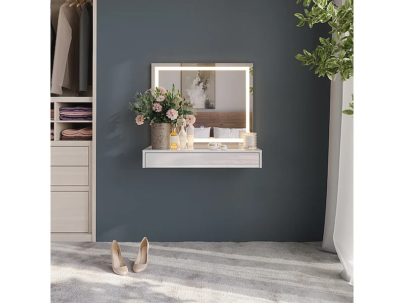 Schminktisch weiß/weiß hochglanz 80x50.1x76 sherry