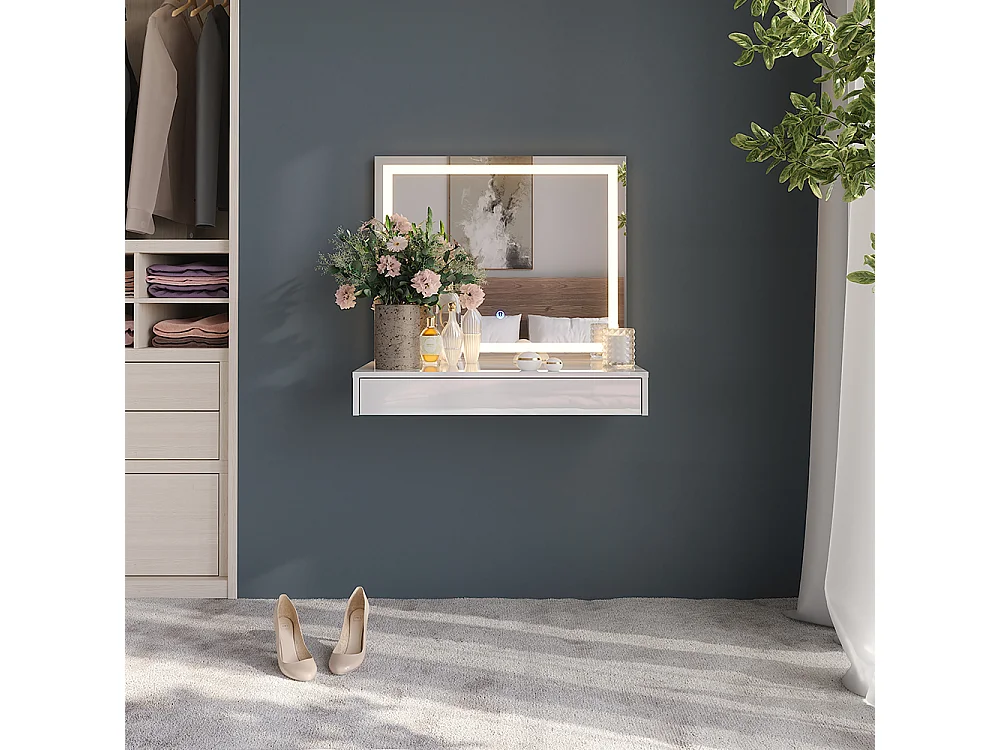 Makeupbord hvid/hvid højglans 80x50.1x76 sherry