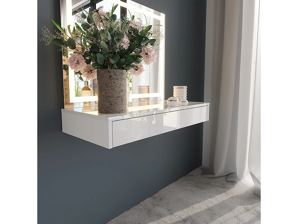 Makeupbord hvid/hvid højglans 80x50.1x76 sherry