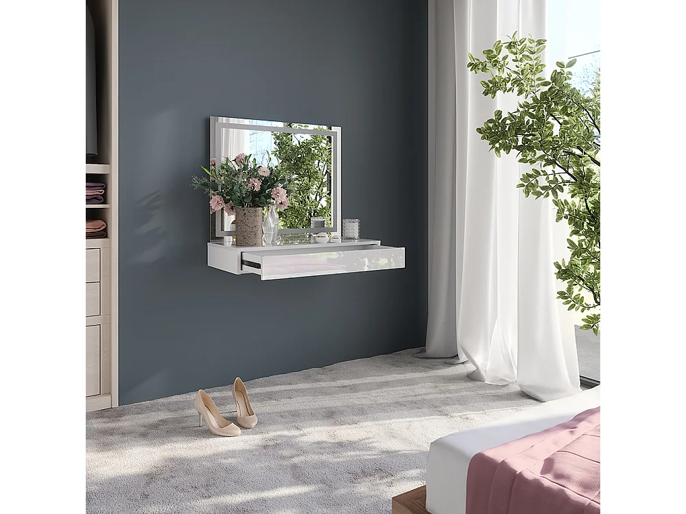 Makeupbord hvid/hvid højglans 80x50.1x76 sherry