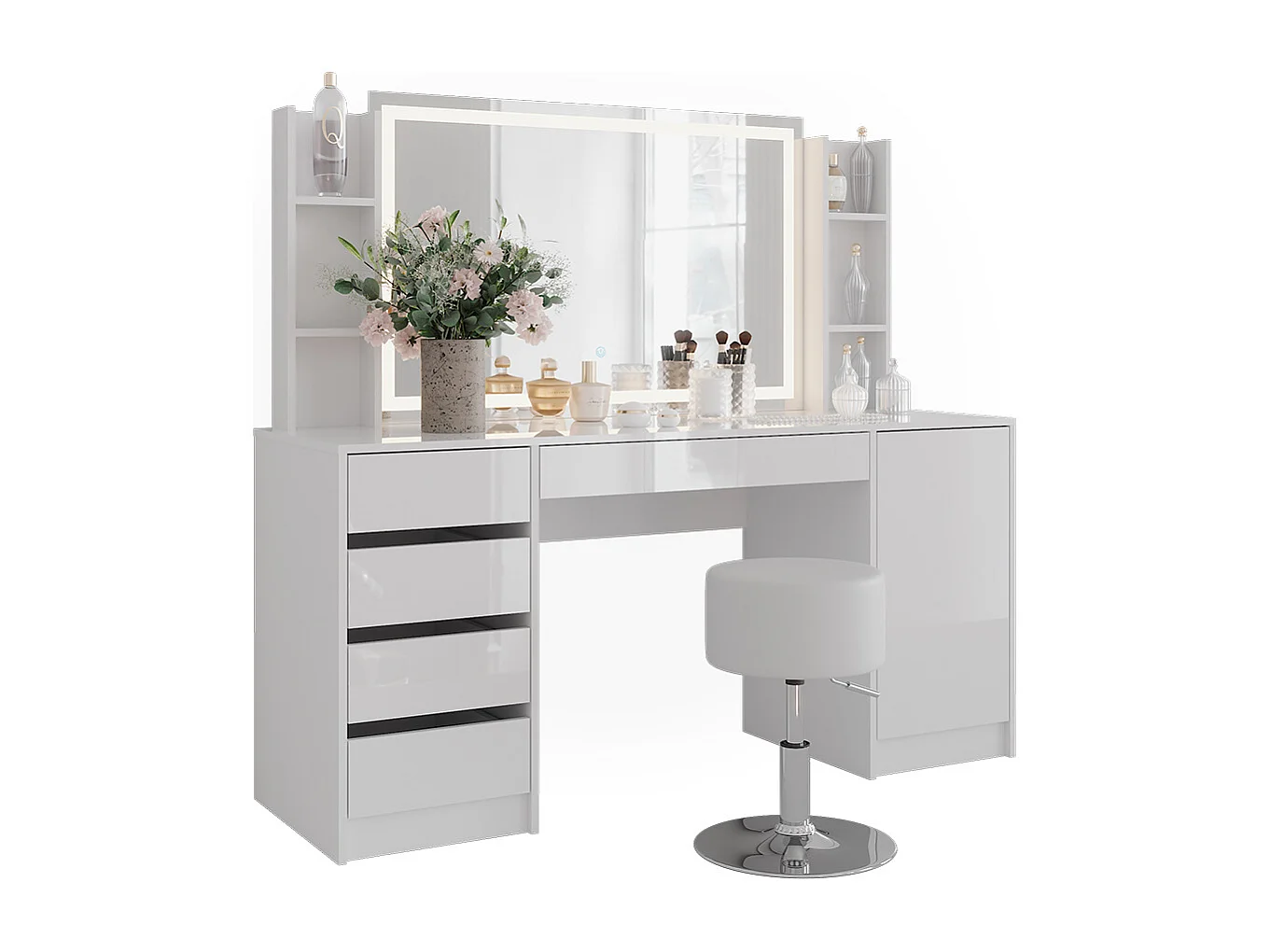 Schminktisch weiß/weiß hochglanz 158.2x50.1x76 sherry