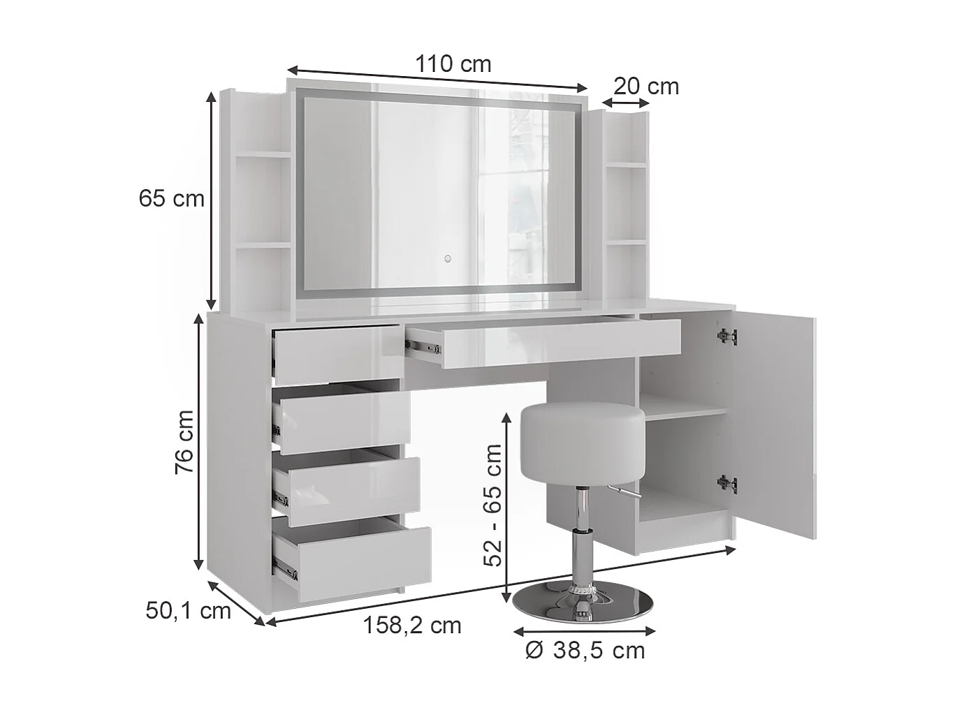 Coiffeuse blanc/blanc brillant 158.2x50.1x76 sherry