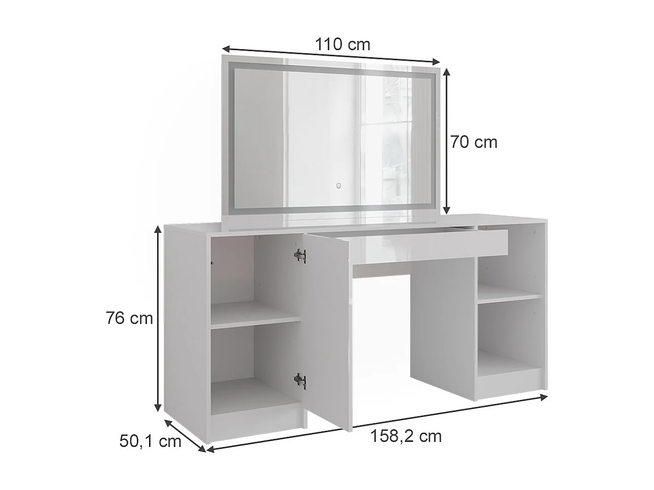 Kaptafel met licht wit/wit hoogglans 158.2x50.1x76 sherry