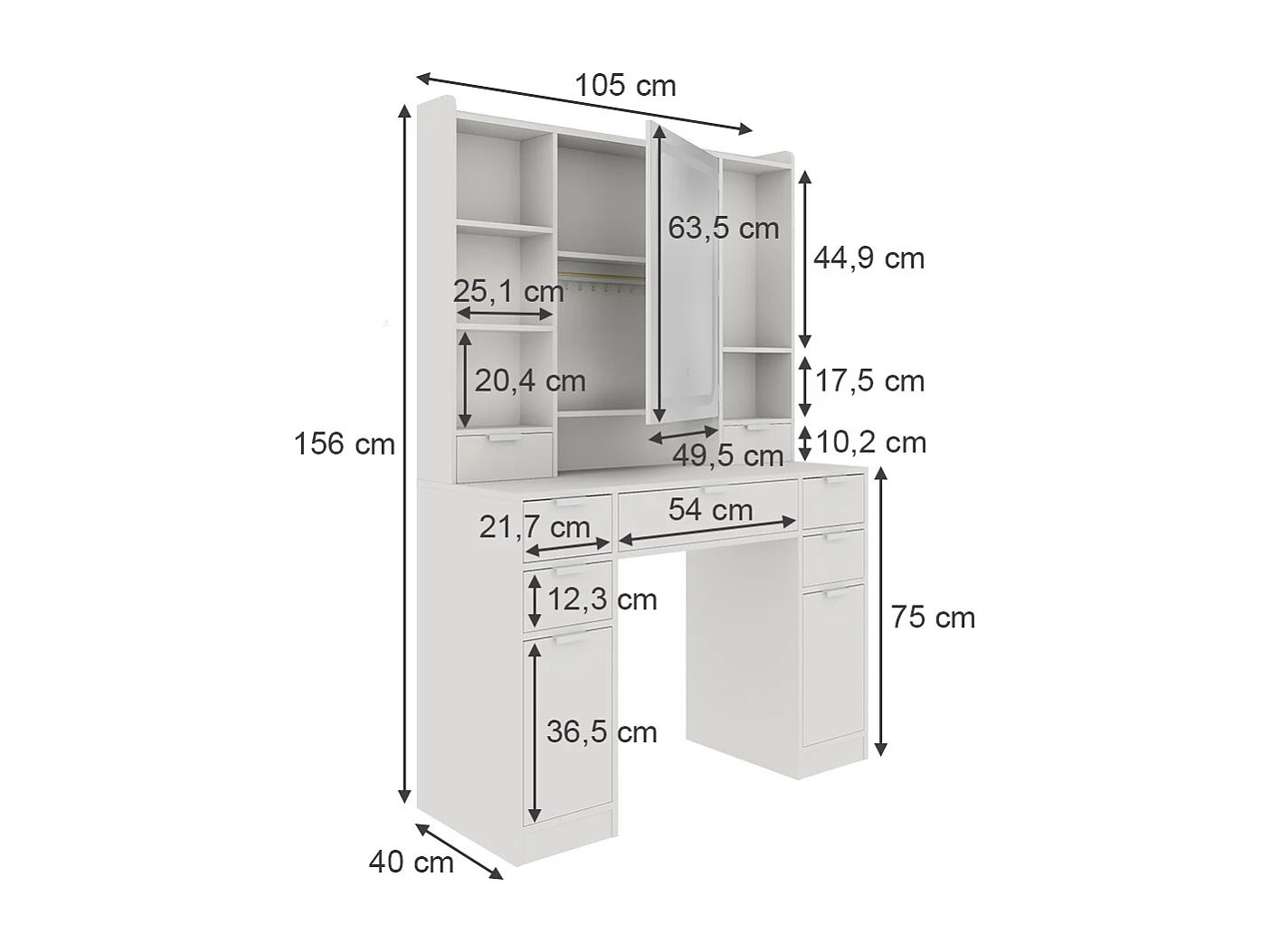 Tavolo da toilette bianco 105x40x156 solea