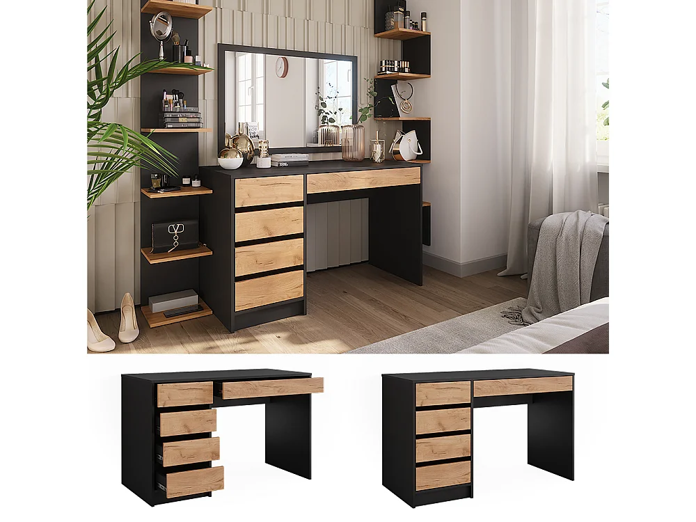 Coiffeuse anthracite/chêne doré 120x55x75 sherry