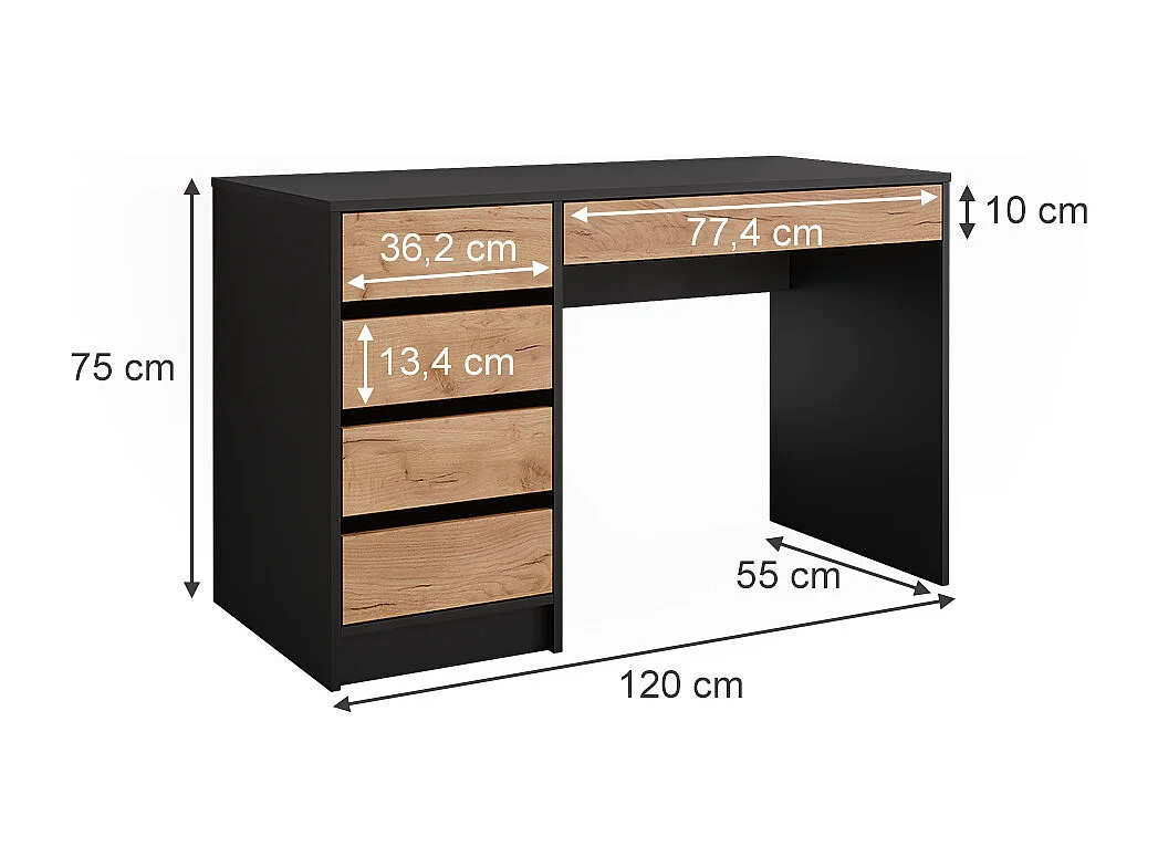 Coiffeuse anthracite/chêne doré 120x55x75 sherry