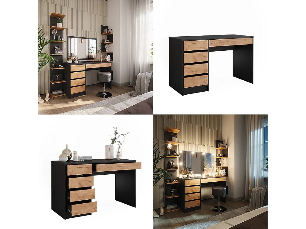 Coiffeuse anthracite/chêne doré 120x55x75 sherry