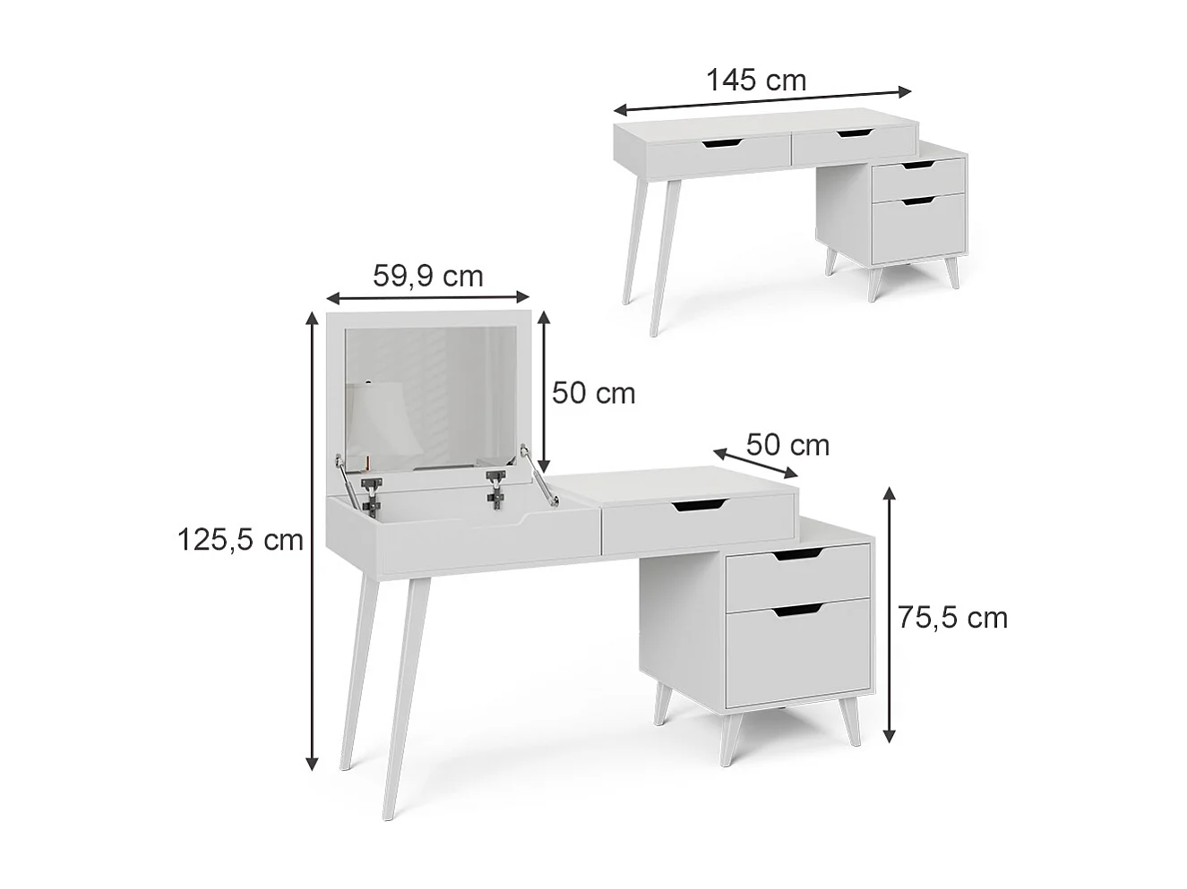 Schminktisch weiß 145x50x125.5 judy