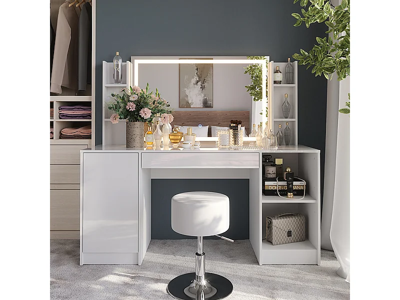 Schminktisch weiß/weiß hochglanz 158.2x50.1x76 sherry