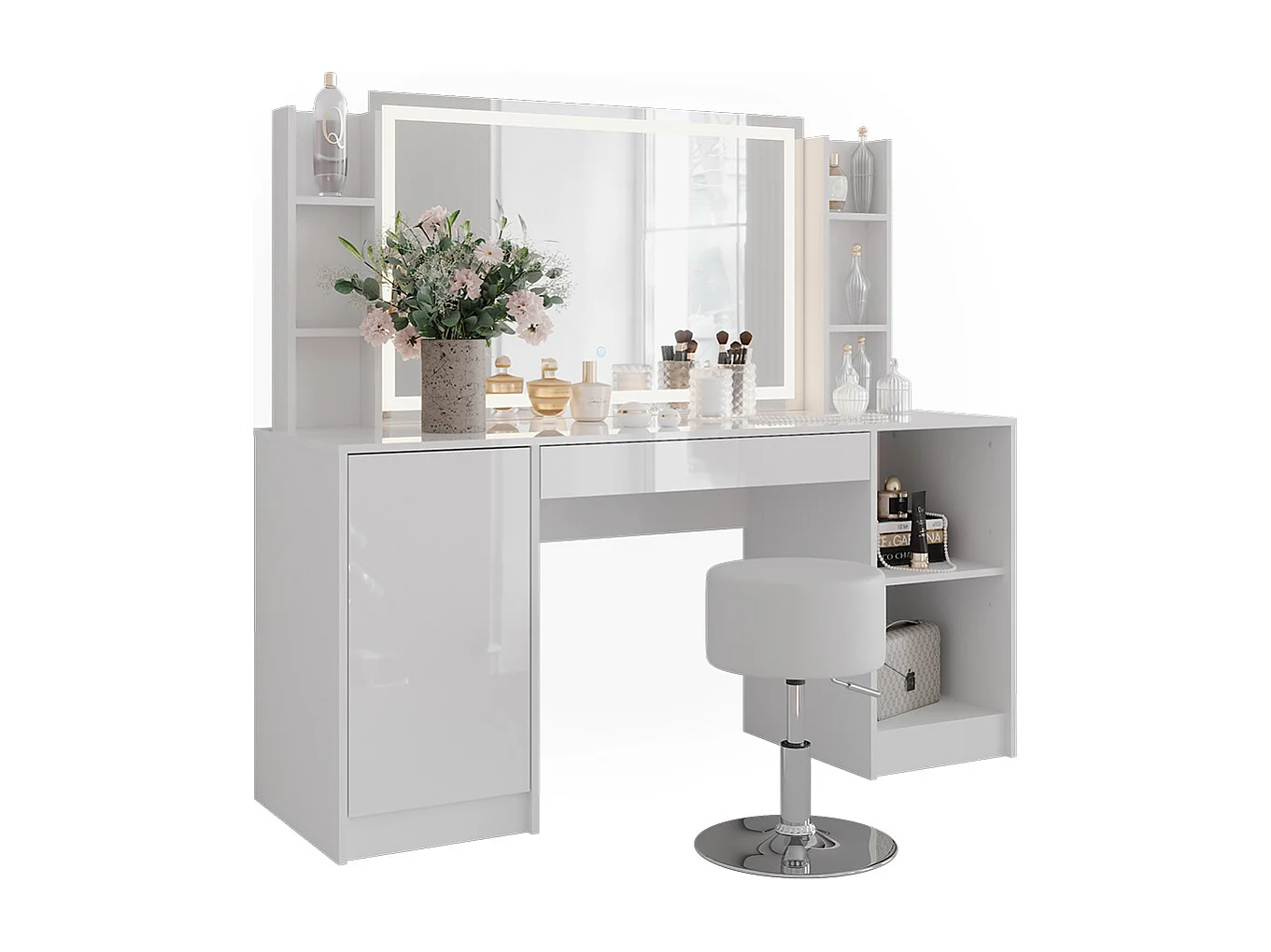 Schminktisch weiß/weiß hochglanz 158.2x50.1x76 sherry