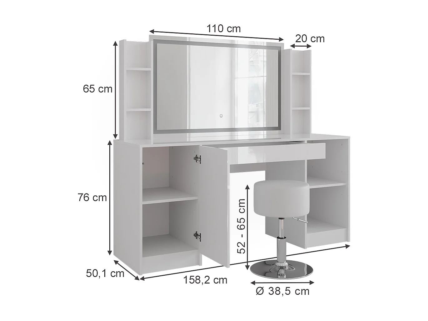 Coiffeuse blanc/blanc brillant 158.2x50.1x76 sherry