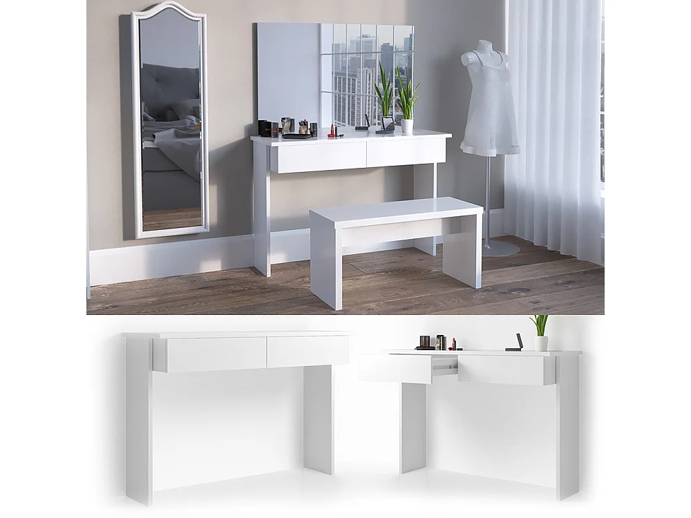 Coiffeuse blanc 120x40x83 azur