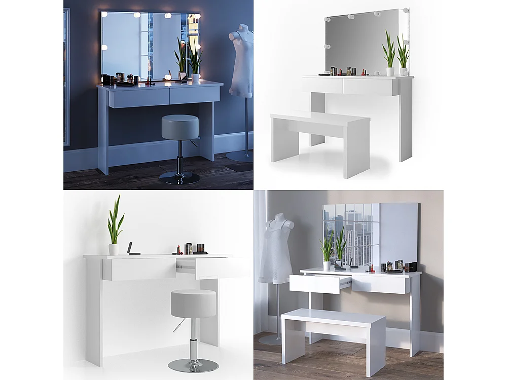 Coiffeuse blanc 120x40x83 azur