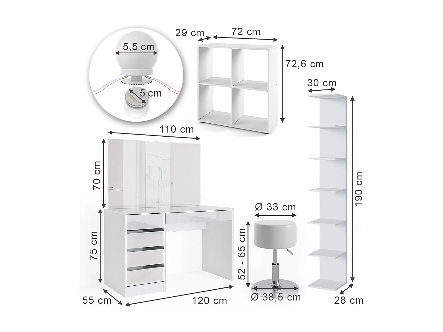Coiffeuse blanc 120x55x75 sherry